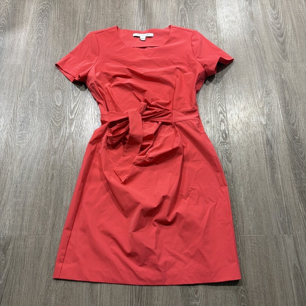 Diane von Furstenberg DVF Zoe Faux Wrap Dress Short Sleeve Coral Pink Size 10